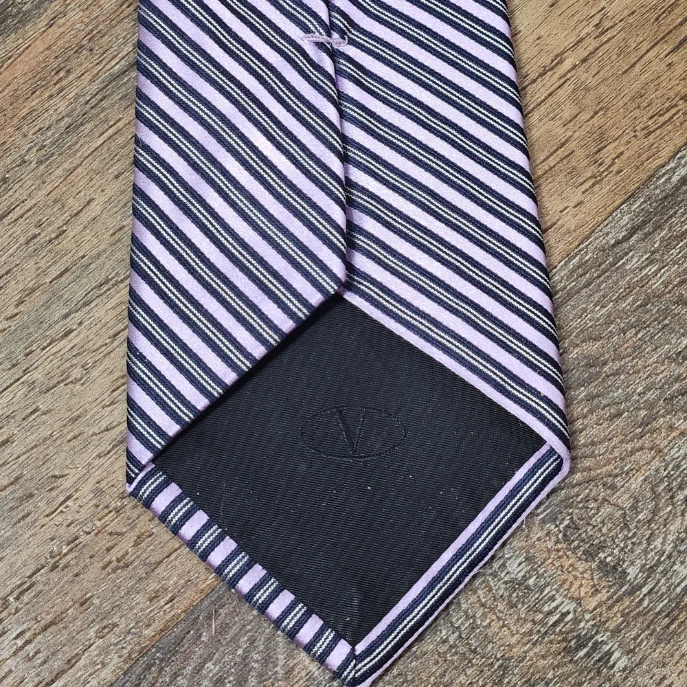 Authentic Valentino Men’s Purple Black Striped Neck Tie